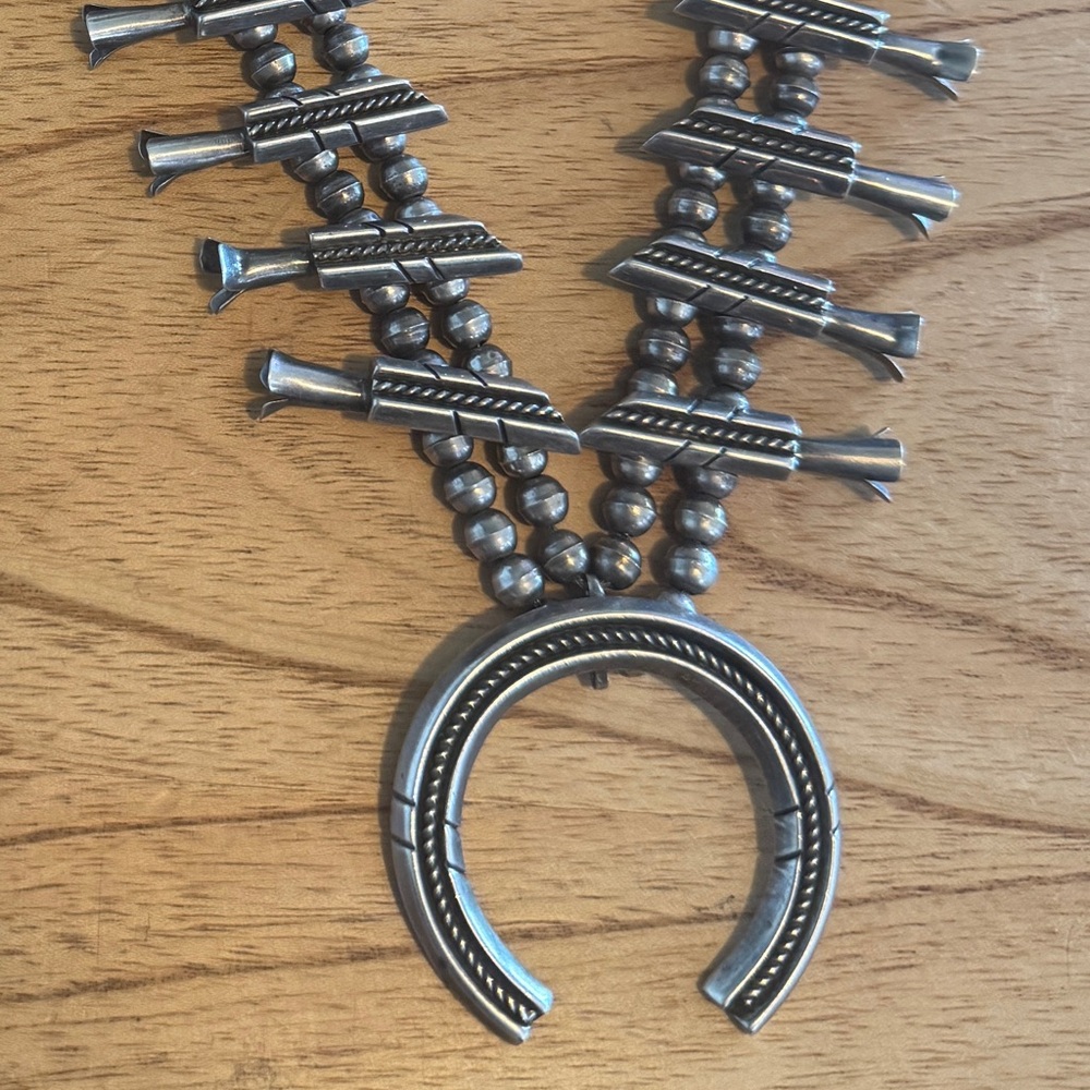 Navajo squash blossom Silver Necklace with Intricate Design